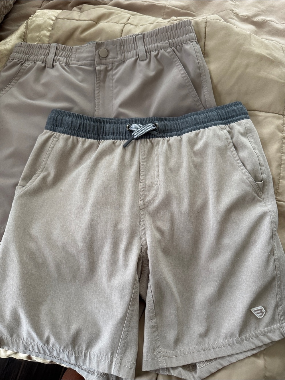 BURLEBO YXL Light Gray Shorts with Dark Gray Waistband & Khaki Shorts